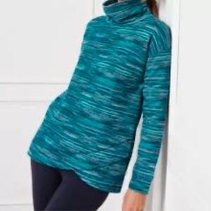 Women’s M Teal Blue Striped Cowl Neck Sweatshirt By Talbots